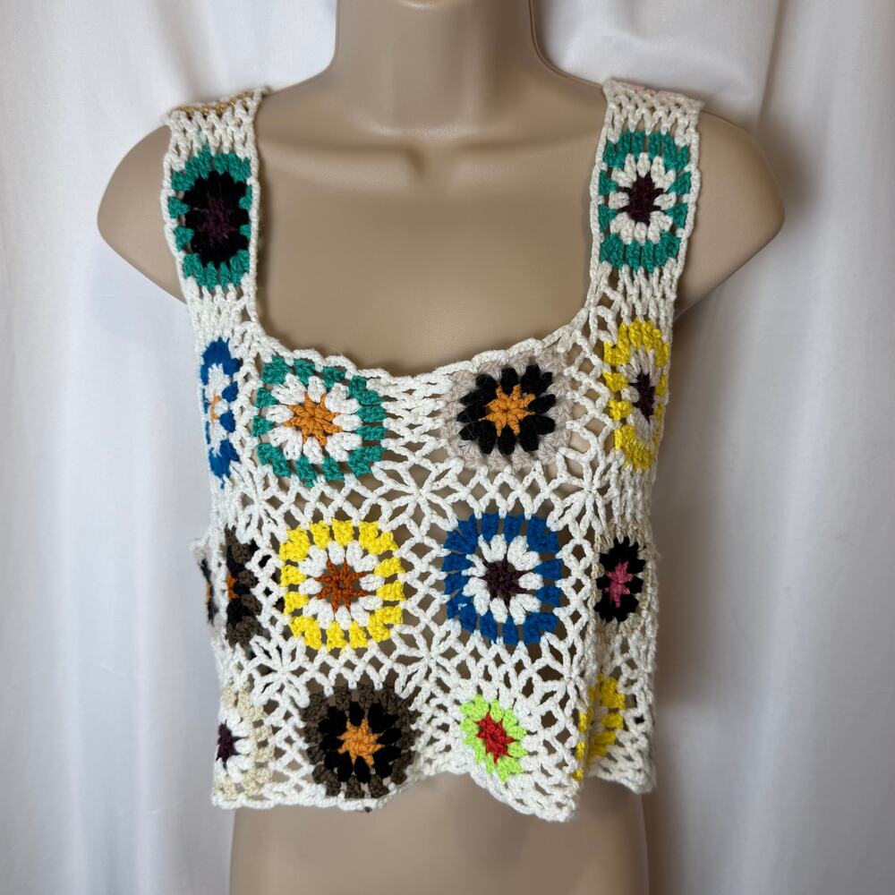 Granny Square Crochet Tank Top Boho Festival Crop Open Knit One Size (S-L) Fun